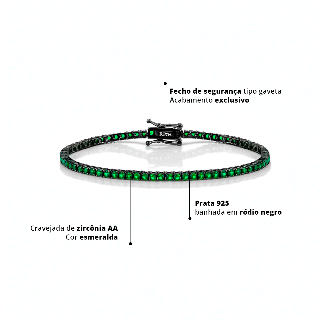 Riviera Zircônia Verde Esmeralda - Ródio Negro