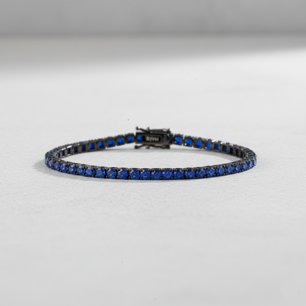 Riviera Moissanite Royal Blue - Ródio Negro