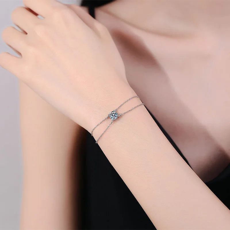 Pulseira Solitário Duas Cordas Moissanite